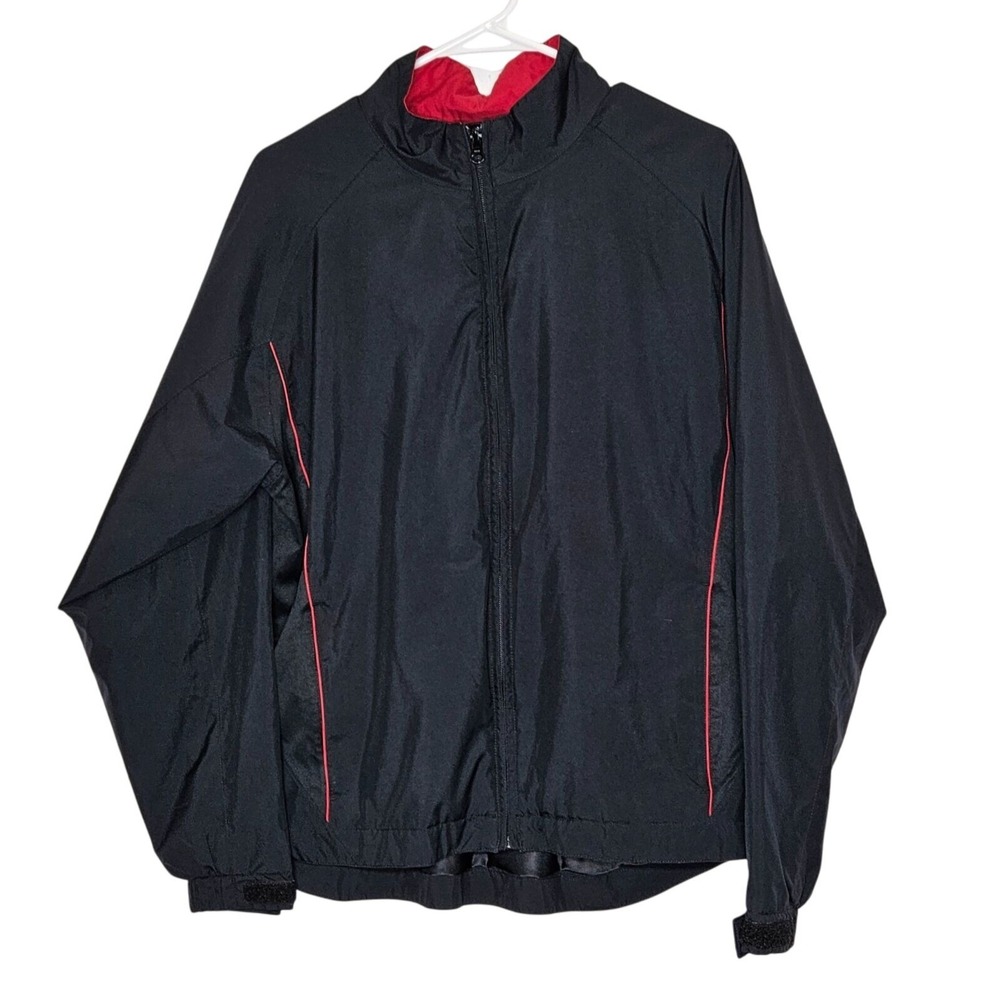 FJ DryJoys‎ Black Red Womens Jacket L Full Zip Adjustable Cuffs Lightweight Golf
